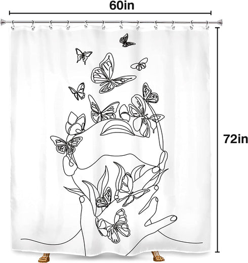 SVBright Women Flower Shower Curtain Abstract Line Ladies 60Wx72H Inch Butterfly Modern Minimalist Creative Female Sketch Aesthetic 12 Pack Hooks Polyester Waterproof Fabric Bathroom Bathtub Panels