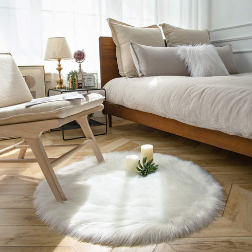 Ashler Ultra Soft Faux Sheepskin Fur Rug White Fluffy Area Rug Shag Rug Carpets for Bedroom Living Room, 3 x 3 Feet