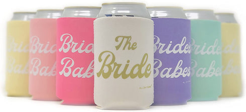 BRIDE'S BABES Bachelorette Party Can Sleeves - 11 Pack Insulated Neoprene Drink Holders for Regular Cans Bottles | Decorations, Supplies & Favors (Retro Rainbow)