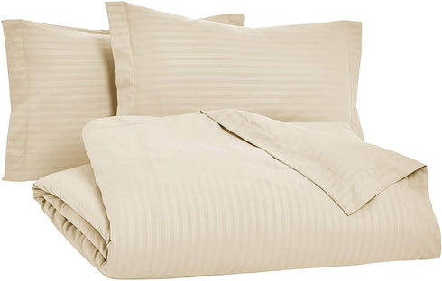 Amazon Basics Striped Microfiber Duvet Cover Set - King, Beige
