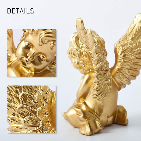 OwMell Set of 2 Gold Angels Resin Cherubs Statue Figurine, Indoor Outdoor Home Garden Decoration 4 Inch, Adorable Angel Sculpture Memorial Statue A Pair