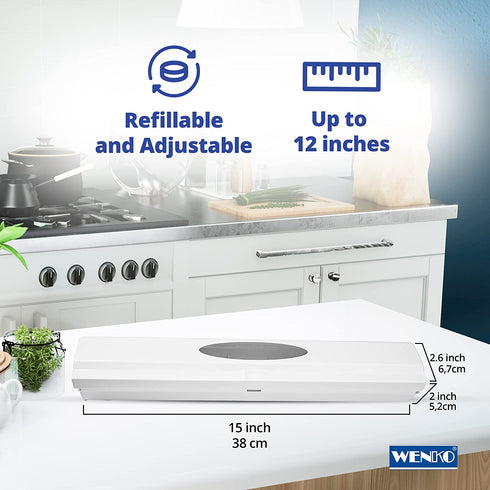 WENKO Refillable Wrap Dispenser, Aluminium, Plastic, Tin, Foil Cutter, 14.96 x 2.05 x 2.64 inch, White