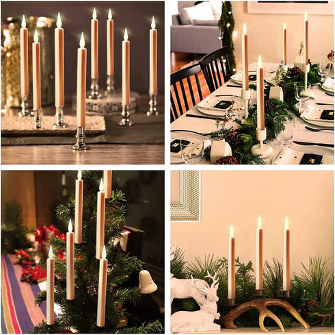 Window Candles Flickering Battery Operated with Remote and Timer, 6 Pack Electric Gold Flameless Taper Candles with Magnetic Base for Christmas Halloween Dinner Wedding Party Decoration