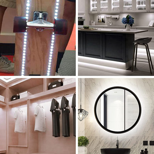 Led Strip Lights Battery Powered YOHOG White Led Lights 2M 6.56ft Battery Operated Led Light Strip IP65 Waterproof Flexible, Sticky LED Lights, Kitchen Cabinet, Bedroom and Outdoor Lighting 2Pcs