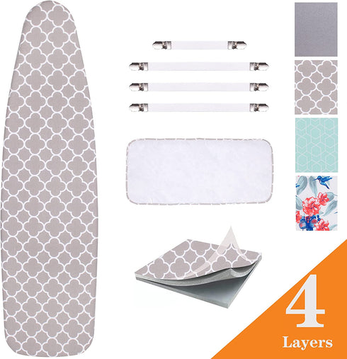 SUNKLOOF Extra Thick Ironing Board Cover and Pad, Resist Scorching and Staining, 15x54 Reflective Silicone Ironing Board Cover, Elastic Edges, 4 Fasteners, Large Protective Scorch Mesh Cloth