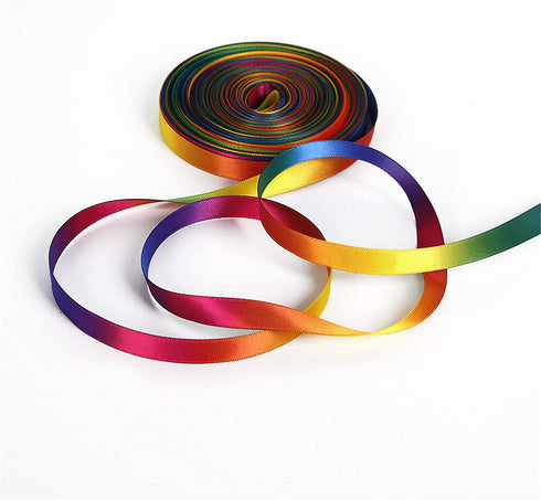 Satin Ribbon Gradient Rainbow Double Side Rainbow Colorful Printed 50 Yard 3/8" Wide for DIY Handmade (9mm Wide, Satin Ribbon)