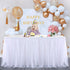 White Table Skirt Baby Shower 6ft Tulle Table Skirting with Gold Brim Round and Rectangle Tutu Table Decoration Table Cloth for Birthday Party,Gender Reveal Wedding(L6(ft), H30in)