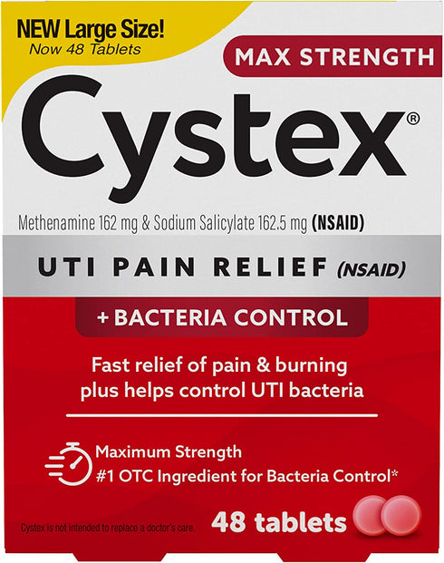 Cystex UTI Pain Relief, Maximum Strength, Relieves Pain & Urgency of Urinating, 48 Count