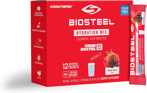 BioSteel Hydration Mix, Sugar-Free with Essential Electrolytes, Mixed Berry, 12 Single Serving Packets