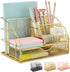 Gold Desk Organizer, AUPSEN Mesh Office Supplies Desk Accessories, Features 5 Compartments + 1 Mini Sliding Drawer