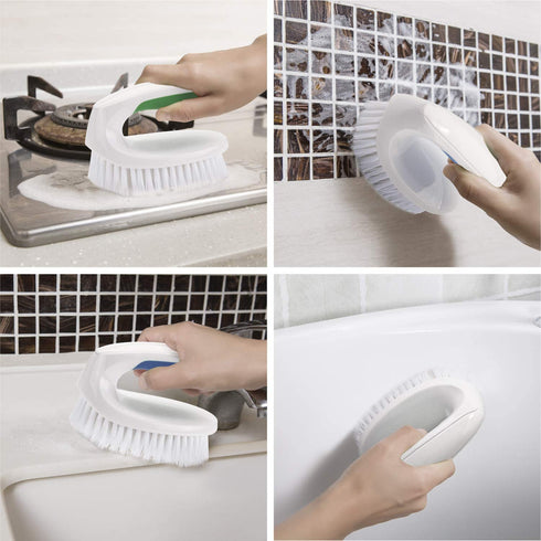 Amazer Scrub Brush for Cleaning, 2-Pack Deep Cleaning Nylon Brush Set with Handles, Heavy Duty Grout Corner Brushes with Comfort Grip for Bathroom, Floor, Tub, Carpet, Shower, Tile and Kitchen