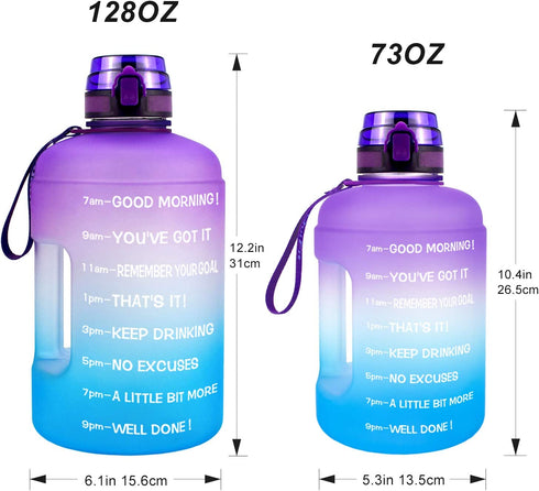 QuiFit Motivational Gallon Water Bottle - with Time Marker & Infuser & Flip Top Leak-Proof Reusable Water Jug for Fitness Outdoor Sports Enthusiasts BPA Free