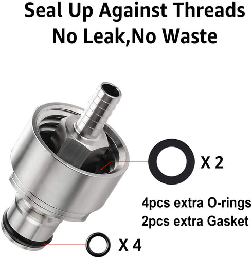 FERRODAY Stainless Steel Carbonation Cap Counter Pressure Bottle Filling 5/16 Barb CO2 Coupling to Carbonate Soda Beer Water Stainless Steel PET Bottle Filling Carbonation Cap & O-ring + Flat Gasket