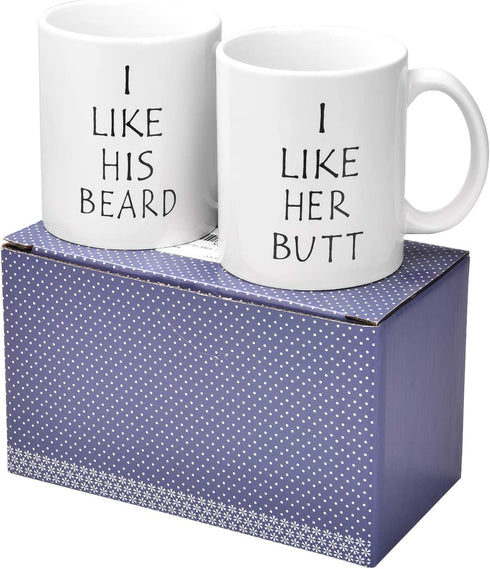 I Like His Beard, I Like Her Butt Couples Funny Coffee Mug Set Wedding Gifts Couples Gifts Engagement Gifts for His and Hers Best Gifts For Husband and Wife Coffee Cups 11oz (Beard, 11 oz)