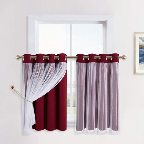 PONY DANCE Kitchen Curtains 36 Inch Length - Red Cafe Valances Decorative Window Treatment for Bathroom/ Kitchen/ Living Room (52 inches Wide x 36 inches Long, Set of 2, Free Tie-Backs)