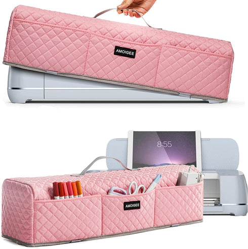 AMOIGEE Padded Dust Cover Compatible with Cricut Maker, Cricut Maker 3, Explore Air 2, Cricut Explore 3 Machine, with Pockets for Cricut Accessories(Pink)
