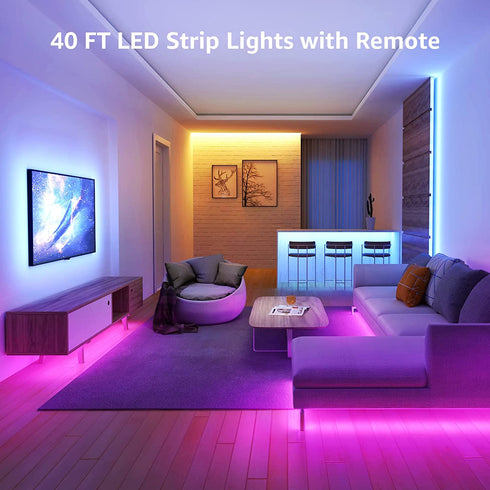Lepro LED Strip Lights, 39.4Ft RGB LED Strips, 5050 SMD LED Color Changing Strip Light with 44 Keys Remote Controller and 24V Power Supply, LED Lights for Bedroom, Home, TV Backlight