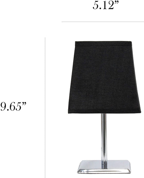 Simple Designs LT2062-BLK Mini Chrome Squared Empire Fabric Shade Table Lamp, Black
