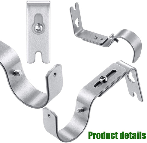 Frienda 4 Pieces Curtain Rod Brackets General Adjustable Curtain Brackets Valance Support Holders Curtain Rod Holder Wall Bracket Hooks with Screws for 1 Inch Diameter Curtain Rod (Painted Silver)