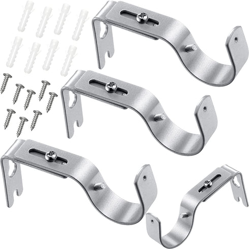 Frienda 4 Pieces Curtain Rod Brackets General Adjustable Curtain Brackets Valance Support Holders Curtain Rod Holder Wall Bracket Hooks with Screws for 1 Inch Diameter Curtain Rod (Painted Silver)