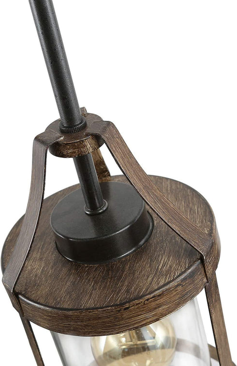 LNC Farmhouse Mini Faux Wood Pendant Lighting with Clear Cylinder Glass Shade for Kitchen Island, Bedroom, Foyer and Entryway , Brown