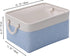Fabric Storage Basket Set of 3, Foldable Linen Storage Box for Nursery and Home, Collapsible Canvas Shelf Basket for Wardrobe or Bedroom, Blue and White