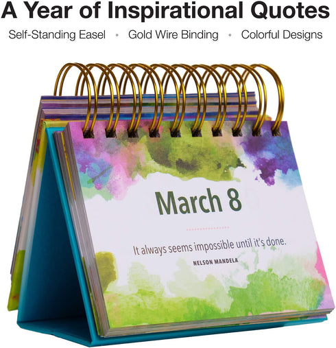 Motivational & Inspirational Perpetual Daily Flip Calendar with Self-Standing Easel (Watercolors)