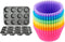 Amazon Basics Nonstick Muffin Baking Pan, 12 cups - Set of 2 & Reusable Silicone Baking Cups, Pack of 12, Multicolor