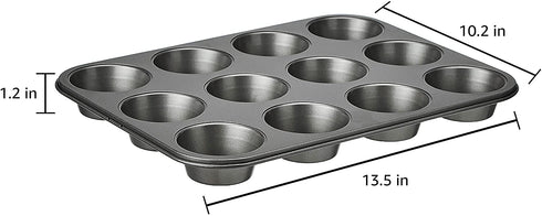 Amazon Basics Nonstick Muffin Baking Pan, 12 cups - Set of 2 & Reusable Silicone Baking Cups, Pack of 12, Multicolor