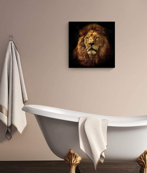Mooflapha Lion Wall Decor Art for Living Room Bedroom Square Canvas Black and Brown Animal Portrait Bathroom Decoration 16 x 16 Inch 1 Panel