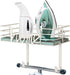 TJ.MOREE Ironing Board Hanger Wall Mount - Laundry Room Decor Iron and Ironing Board Holder, Metal Wall Mount with Large Storage Blue Wooden Base Basket and Removable Hooks