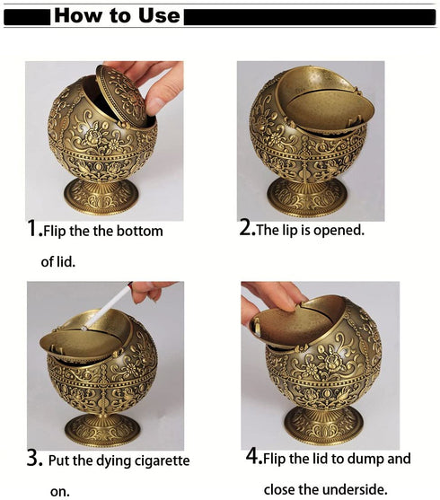 K COOL Windproof Ashtray with Lid Metal Portable Cigarettes Ashtray for Outdoors Indoors Hand Stamped Pattern Smoking Ashtray Fancy Gift for Men Women(Jade Green) ¡
