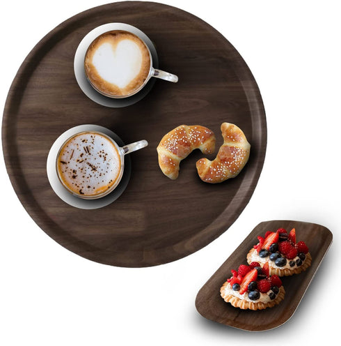 BEECORA Serving Tray Charcuterie Board -Round 15.5" Large Food Platter TV Trays for Party Host Entertaining Light Weight Server Pizza Holder Wood Fiber Kitchen Ottoman Decorative w/Bonus Plate