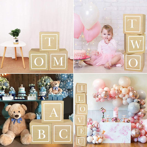 First Birthday Boxes Decorations - 3Pcs ONE Boxes for 1st Birthday Teddy Bear Baby Shower with A - Z Letters,Wood Grain Paper Party Boxes for Baby 1st Birthday Decorations,First Birthday Party Supplies Photography Props