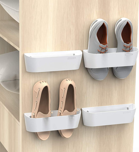Yocice Wall Mounted Shoes Rack 4Pack with Sticky Hanging Strips, Plastic Shoes Holder Storage Organizer,Door Shoe Hangers (SM03-White-4)