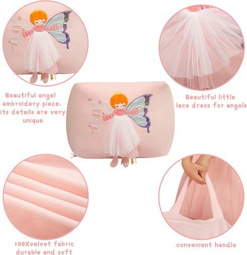 Angel Stuffed Animal Beanbag Storage, Pink Bean Bag Chair for Girls Room Decor, Kids Chairs, Large Size Velvet Cover Only, Kids Room Decorations