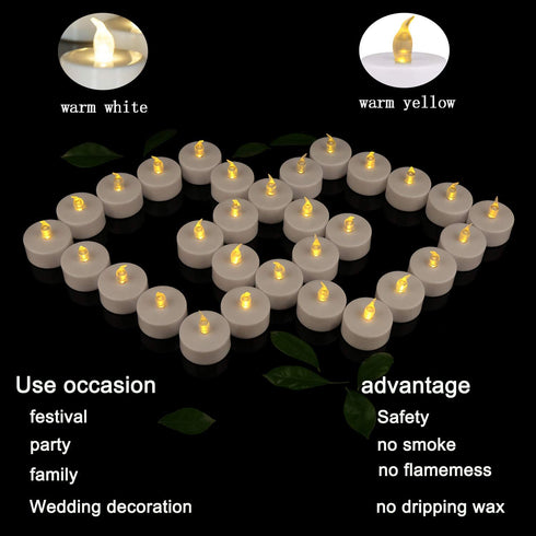 JUNPEI 24Pack Battery Tea Lights - LED Tea Lights Realistic and Bright Flickering Holiday Gift Operated Flameless LED Tea Light for Seasonal & Festival Celebration Warm Yellow Lamp Battery Powered