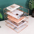 Hosaken Paper Tray, 4 Tier Stackable File Tray, Decorative Desk File Organizer Rack for Office Supplies and Accessories, 0.16Inch Thick Frame Rose Gold