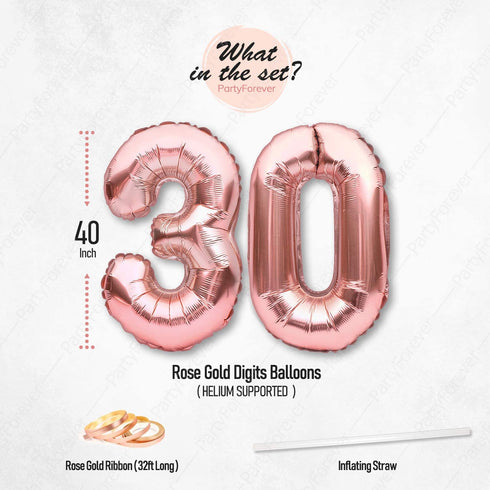 PartyForever 30th Birthday Decorations for Women Rose Gold Supplies Big Set Including Birthday Banner with 30 and Fabulous Bday Sash for Her Party Decor