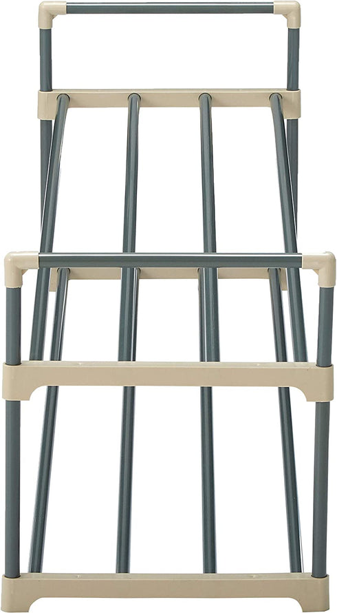 Home-Complete Storage Rack 2-Tier Organizer for Closet, Bathroom, Entryway Shoe Shelf Holds 12 Pair Sneakers, Heels, Boots, Gray and White