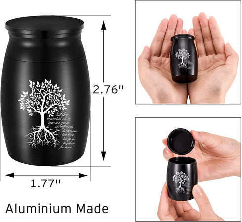 Small Urn for Ashes 3 Inches Mini Tree of Life Aluminum Urn for Human Ashes Cremation Funeral Ash Holder - Like Branches on a Tree we Grow in Different Direction?but Love Keeps us Together Forever