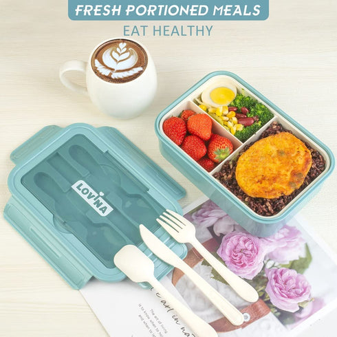 Bento Box With Ice Pack Lunch Bag Set, 37OZ Bento box for Adults Kids, Come With Utensils, 6 Liter Insulated Lunch Bag and Ice Pack, Leakproof, Durable, BPA-Free and Food-Safe Materials(Light Blue)