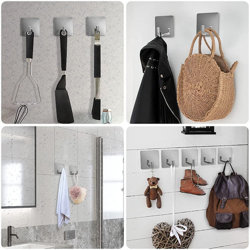 5 Pack Adhesive Hooks Heavy Duty Wall Hook Towel Hooks and Coat Hooks Stick on Cabinet Doors Stainless Steel Waterproof Self Adhesive Holders Kitchen Bathroom Adhesive Hook for Hanging