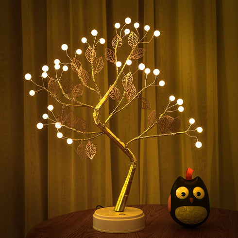 Firefly Bonsai Tree Light - 36 LED Pearl Gold Leaf Fairy Light Spirit Tree Lamp - USB/Battery Touch Switch, Deco of Children's Room, Bedroom, Living Room, Party Wedding and Valentine's Day
