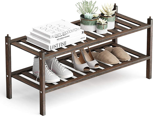 Dranixly Bamboo 2-Tier Shoe Rack Stackable Shoe Shelf Storage Organizer for Entryway, Hallway and Closet, 27.2"x11"x13.2" (Mocha)