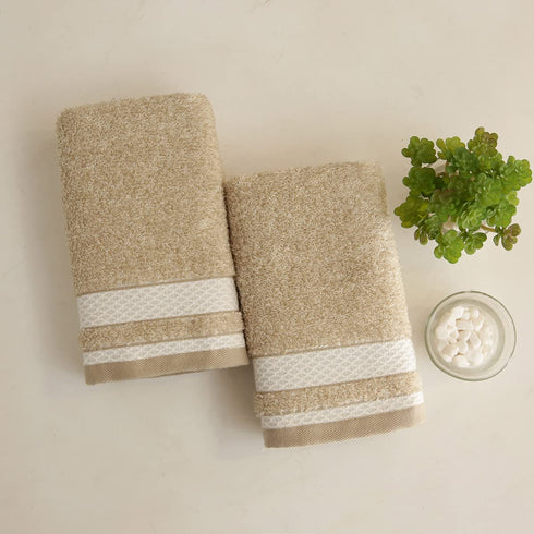 YiLUOMO Super Soft Hand Towels Set of 2, 100% Cotton Highly Absorbent Bath Hand Towel for Bathroom 13 X 29 Inch(Beige)