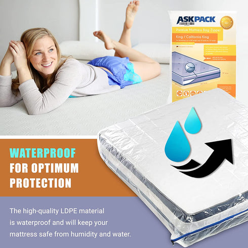 King/California King - Mattress Bag Enhanced with Zipper 6 mil Ultra Thick for Moving & Long-Term Storage - Tear Resistant and Waterproof - Ultra Heavy Duty