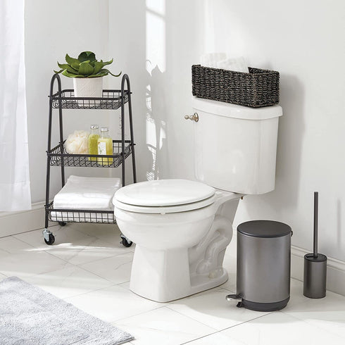mDesign Natural Woven Seagrass Bathroom Toliet Roll Holder Storage Organizer Basket Bin; Use on Bathroom Countertop, Toilet Tank Top - Holds 3 Rolls of Toilet Paper - Black Wash