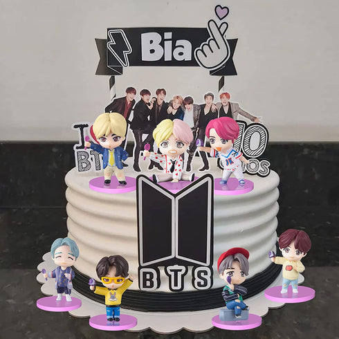 7PCS B^TS cake topper fingure Characters set of Action Figure Toys Premium Cake Toppers and Party Favors for B^TS party supplier, Halloween Christmas Thanksgiving Gift Ideas for Boys and Girls, Pink
