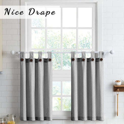 July Joy 3 Piece Cotton Kitchen Curtains and Valances Set for Small Windows Short Curtains 36 Inches Length for Cafe Bathroom Tab Top 56" x 36", Black